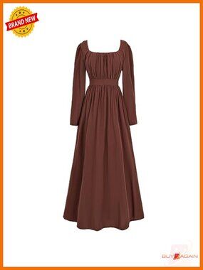 Regency Ball Gown Costume Long Sleeve Square Neck Dress with Pockets